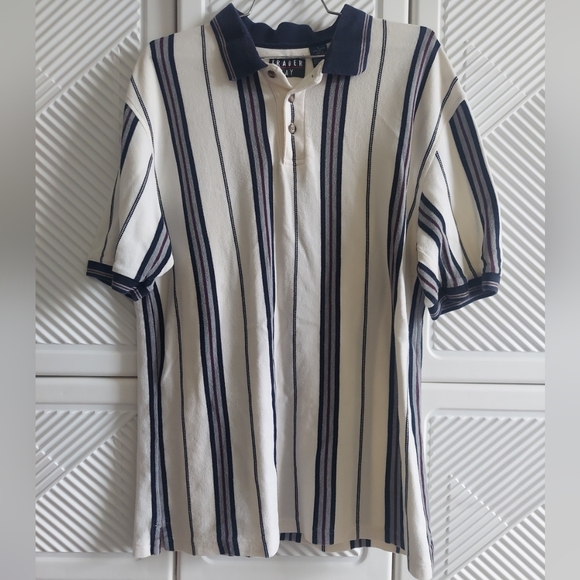 Trader Bay Other - Trader Bay Large 100% Cotton Men's Striped Short Sleeve Polo Shirt...